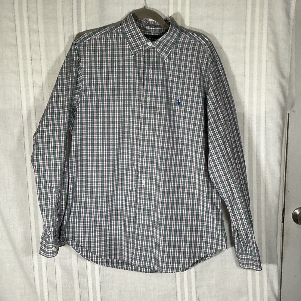 Polo Ralph Lauren Classic Fit Plaid Button Down Shirt Green Blue Pink Mens 16.5L
